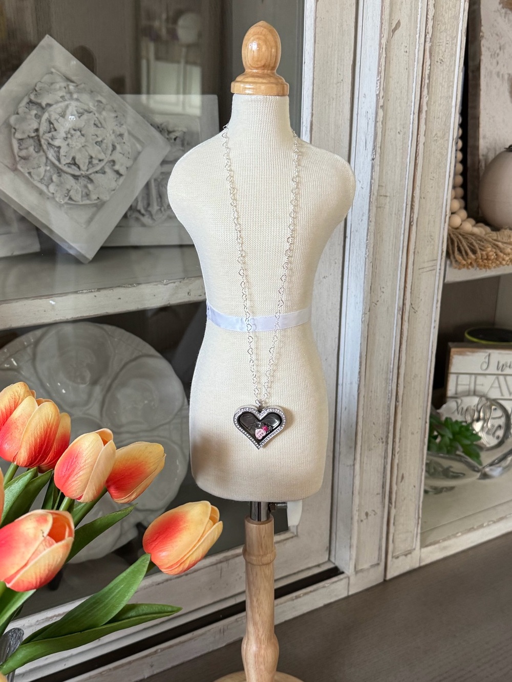 Origami Owl Silver Heart Locket Necklace with Crystals